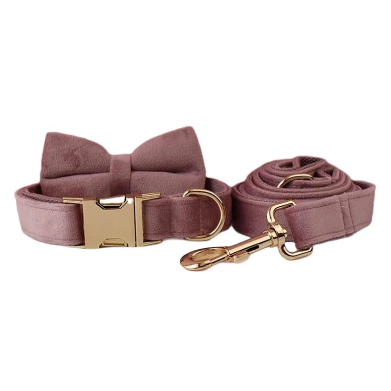 Light Purple Custom Engraved Velvet Dog Collar & Leash Set