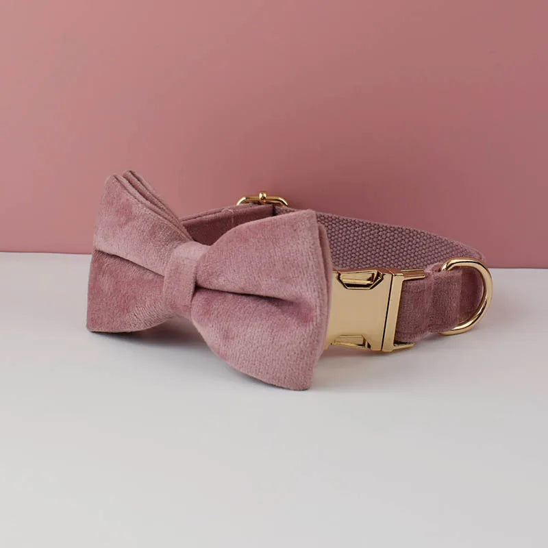 Light Purple Custom Engraved Velvet Dog Collar & Leash Set