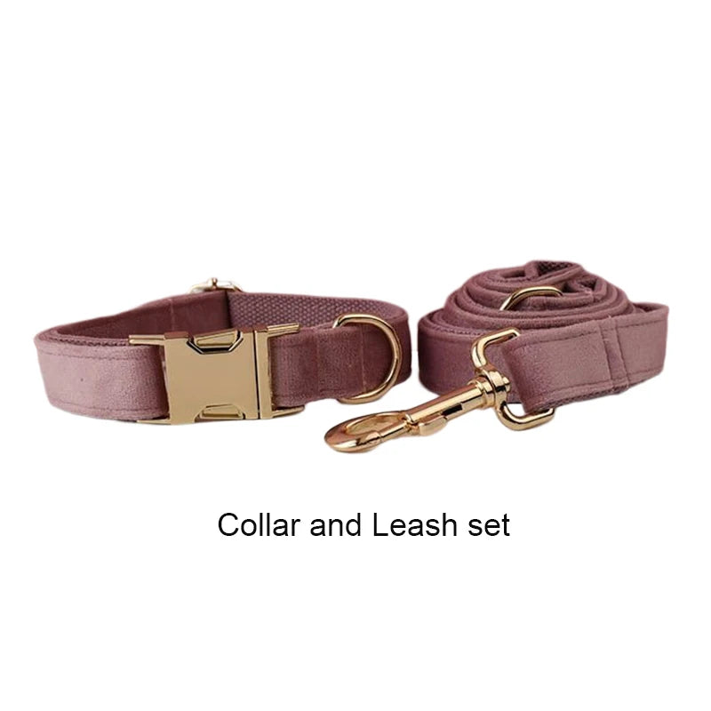 Light Purple Custom Engraved Velvet Dog Collar & Leash Set