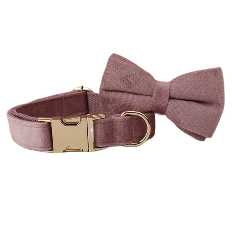Light Purple Custom Engraved Velvet Dog Collar & Leash Set