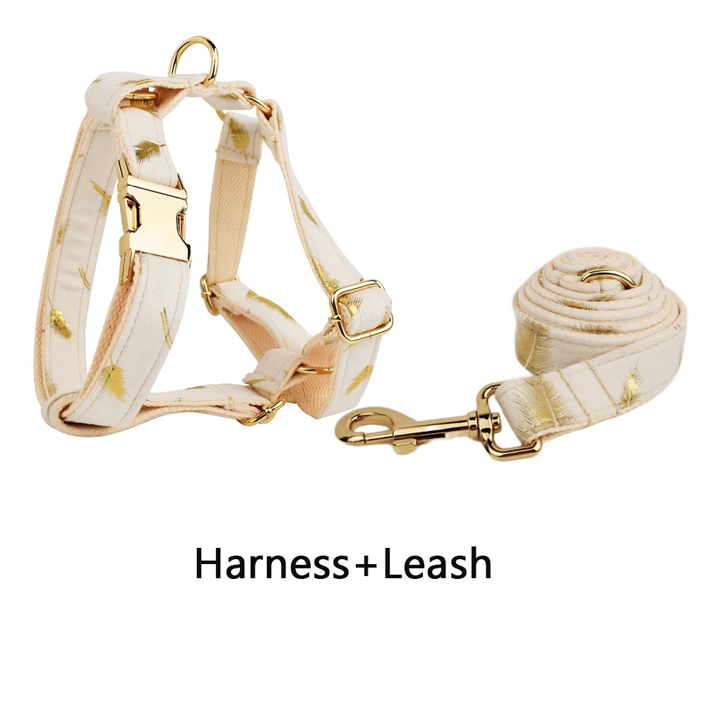 Custom Engraved Velvet Dog Collar & Leash Set
