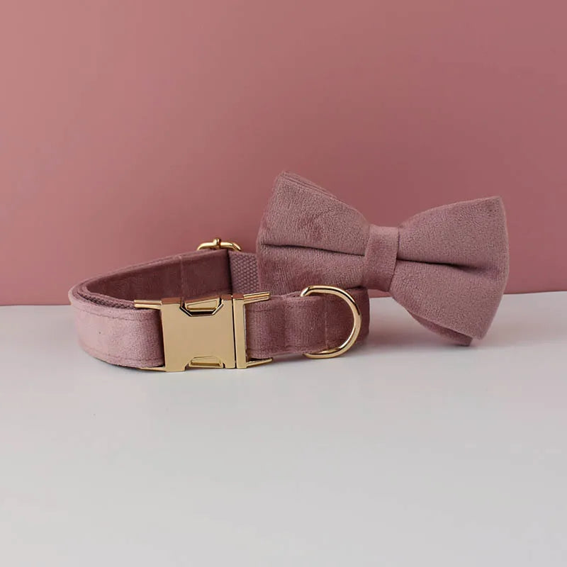 Light Purple Custom Engraved Velvet Dog Collar & Leash Set