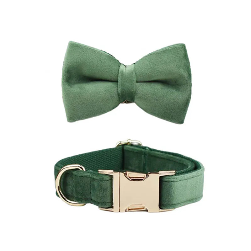 Forest Green Custom Engraved Velvet Dog Collar & Leash Set