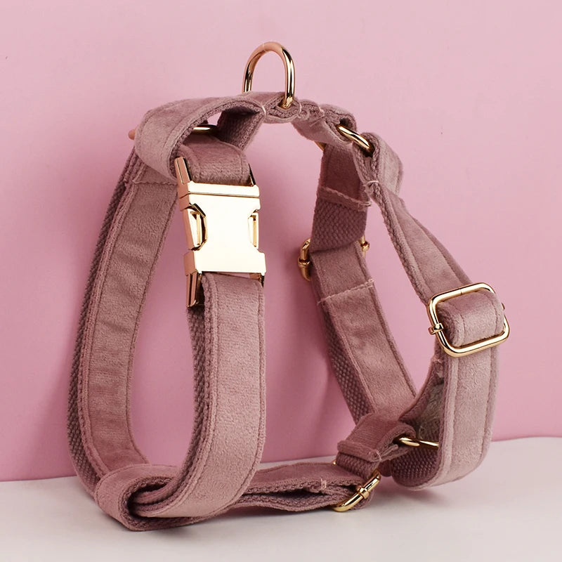 Light Purple Custom Engraved Velvet Dog Collar & Leash Set