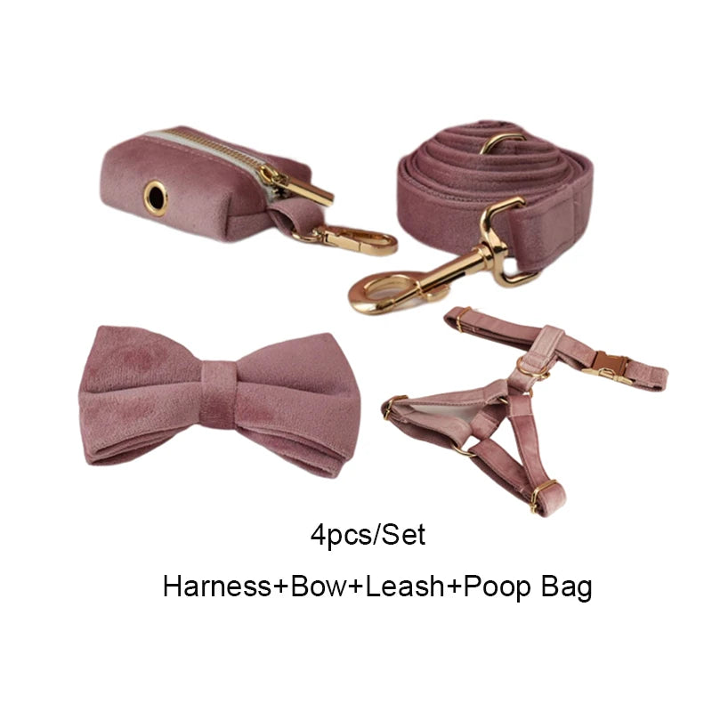Light Purple Custom Engraved Velvet Dog Collar & Leash Set