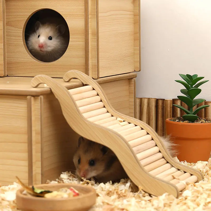 Wooden Wave Staircase & Slide for Small Pets